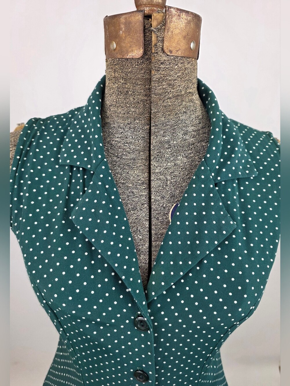 My Michelle Vintage 90's Women's Green Polkadot Button Front Collared Dress 3/4 - Picture 3 of 13